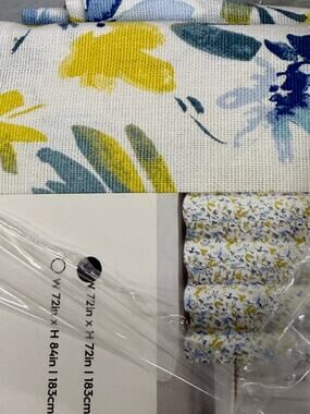 Laura Ashley Nora Yellow Blue Floral Cotton Shower Curtain